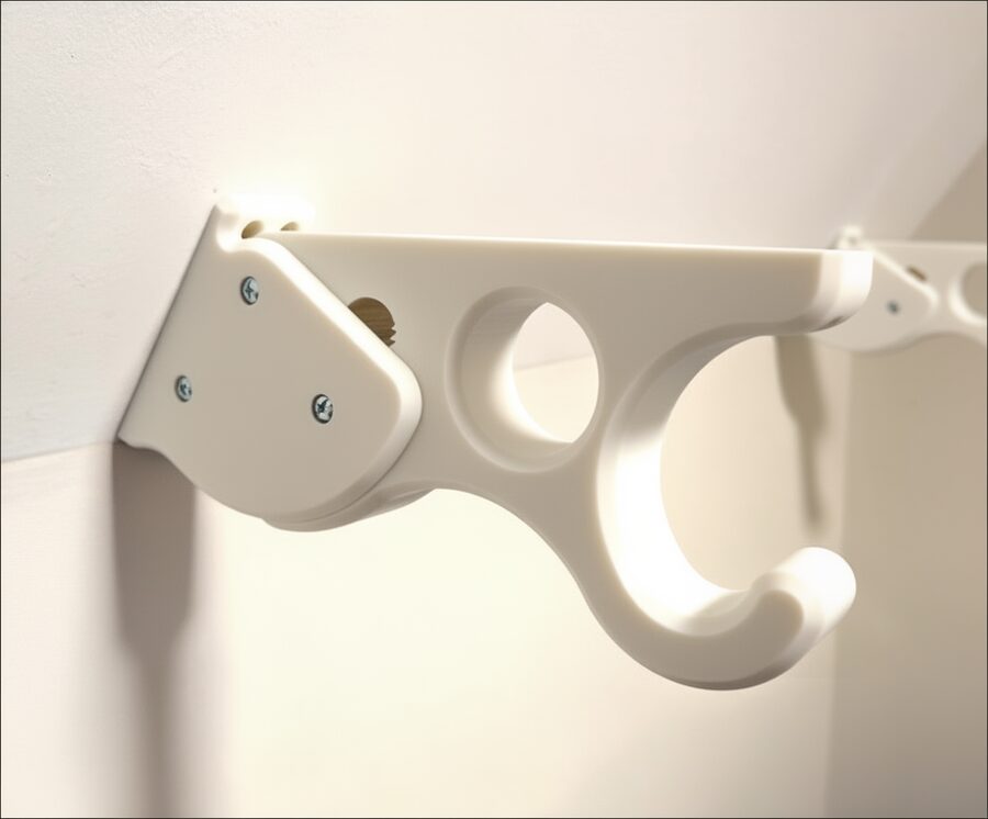 White bracket mounted on a white sloped wall